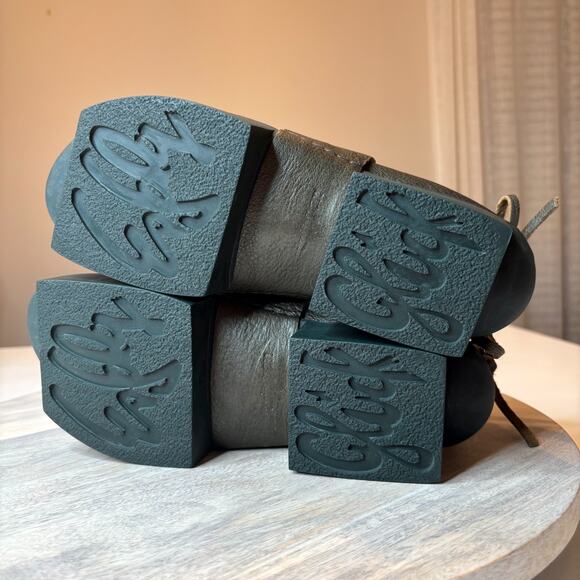 Trippen Olive Leather Ankle Strap Shoes EU 39 Chunky Block Heels Platform US 8 - Picture 9 of 10